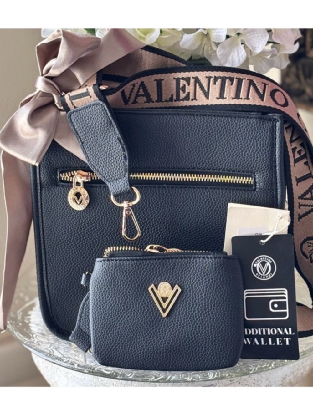 VALENTINO ORLANDI ITALIAN BLACK TEXTURED LEATHER CROSSBODY WITH GUITAR STRAP NWT